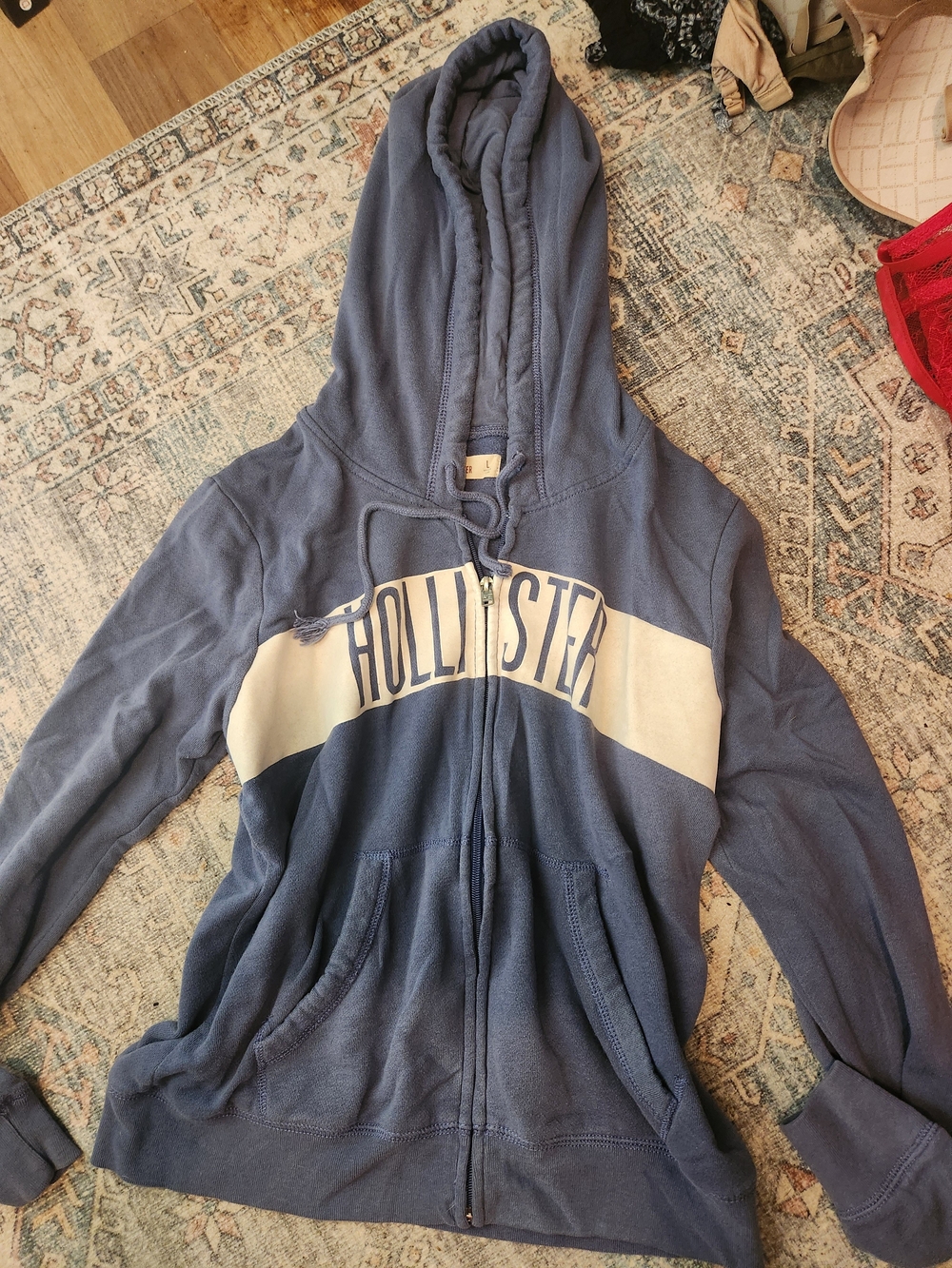 Hollister Blue Zip-Up Hoodie with White Chest Panel